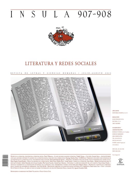 Title details for Literatura y redes sociales (Ínsula n° 907/908, julio/agosto de 2022) by AA. VV. - Available
